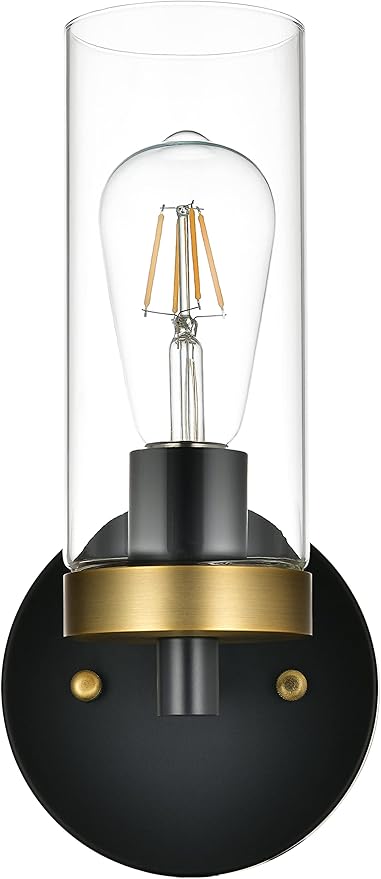 1-Light Wall Sconce Hardwired Satin Brass and Black Bathroom Vanity Light Fixtures Over Mirror, Black and Gold Indoor Sconces Vanity Wall Lights for Bathroom Bedroom Living Room Hallway