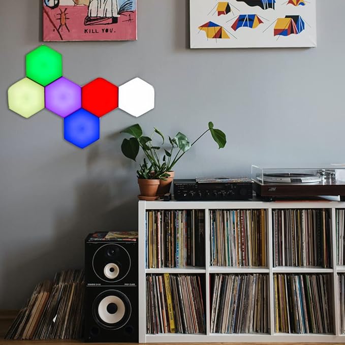 Creative Remote Control Hexagonal Wall Lights Smart Touch-Sensitive LED Honeycomb Night Lights DIY Modular Assembled Splicing Modern Wall Lamps Home Decor (6 Pack)