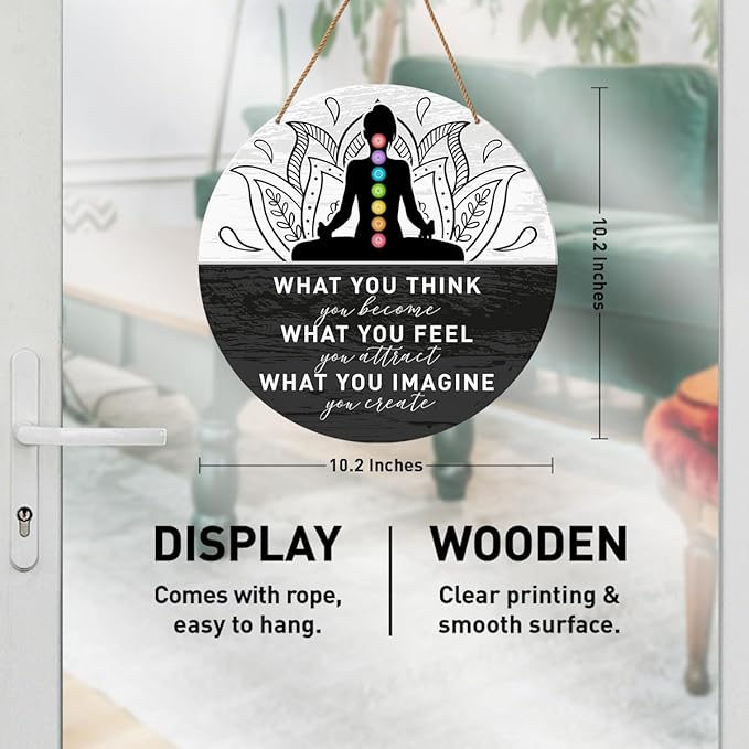 HSNBT Buddha Quotes Wall Decor, Yoga Studio Room Wall Decor Meditation Spiritual Room Chakra Wooden Hanging Sign Decorations, Gifts for Meditation Yoga Lover