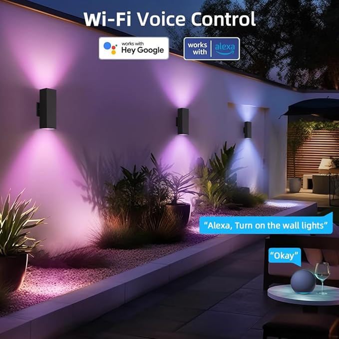 KIZON Smart Outdoor Wall Lights RGBCW Color Changing, Modern Dusk to Dawn Outdoor Sconce Up and Down Lighting, Exterior Light Fixture for House Porch Garage, Compatible with Alexa, ETL Listed