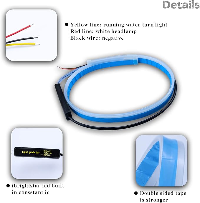 LivTee Flexible Waterproof 2Pcs 24'' Switchback Led Light Strip Kit Dual Color Replacement for Headlight Decorative Daytime Running Lights and Flowing Turn Signal Lights, Amber/White