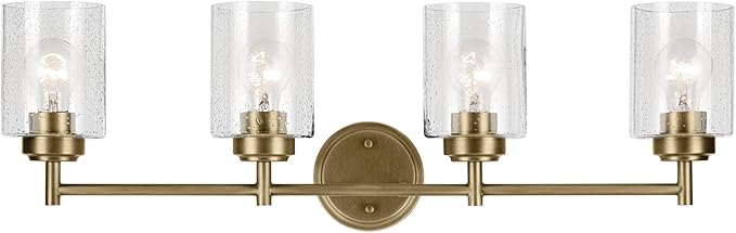 Kichler Winslow 30" 4-Light Vanity Light with Clear Seeded Glass in Natural Brass for Bathroom Vanity, Luxe Industrial, (30" x 9.25"), 45887NBR