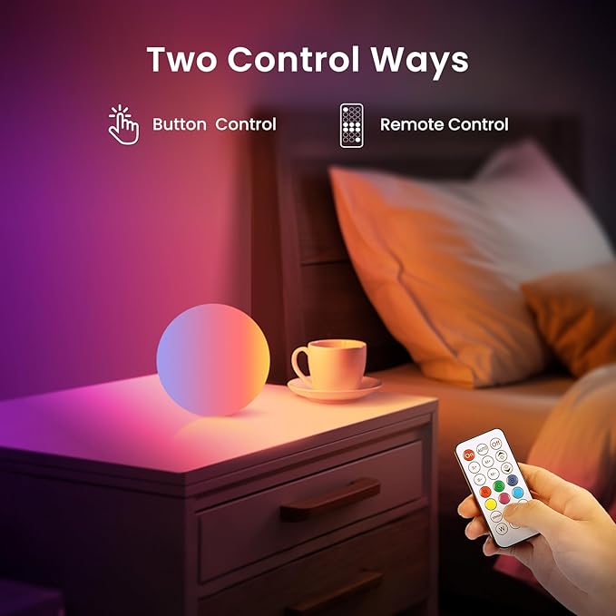 LOFTEK 3-inch Rechargeable LED Ball Lights, Sphere Night Light, 16 RGB Color Glowing Mood Lighting, IP65 Waterproof Ambient Light for Home Bedroom Patio Pool Bathtub Decorative Lighting, 1 Pack