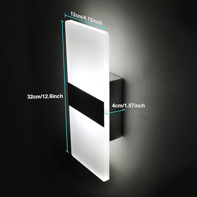 Lightess Modern Wall Sconce Dimmable 12W, Up Down Wall Lights Acrylic LED Wall Lamp for Hallway Bedroom Corridor, Cool White, HS521-1