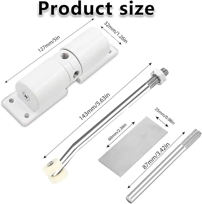 Automatic Adjustable Closer Surface Mounted Heavy Duty Safety Spring，Compatible for Interior Exterior Black Door(White B)