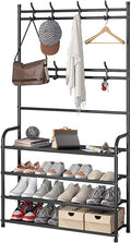 darsun 31.5" Hall Tree, Shoe Storage Bench with 4 Tiers & 8 Hooks, Multipurpose Coat Rack for Entryway, Hallway, Bedroom, Office, Space Saving Organizer
