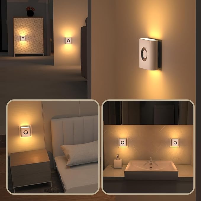 Motion Sensor Night Light, [2 Pack] Night Lights Plug into Wall, Dusk to Dawn & Motion Sensor, Plug in Night Light, 3000K Nightlight for Bedroom Bathroom Hallway