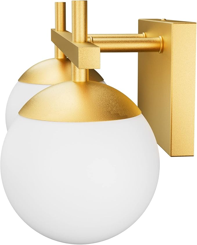 Ralbay 2-Light Gold Vanity Light Mid Century Modern Bathroom Vanity Light Fixture Milky Glass Globe Bathroom Wall Light Fixtures Gold 2 Light