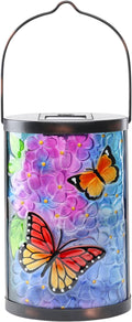 Afirst Solar Lantern Outdoor Hanging Glass Butterfly Solar Lights Waterproof Led Lamp for Garden Yard Tree Desk Decor