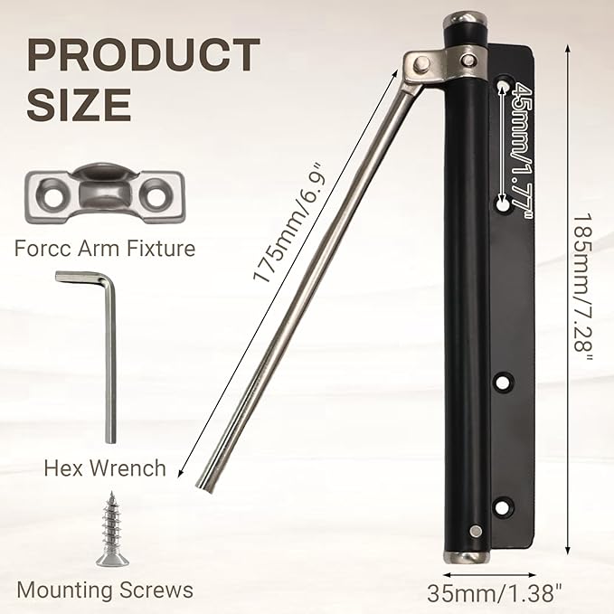 Litoexpe Automatic Door Closer, Safety Spring Door Closers Auto Soft Close, Adjustable Catch Speed with Arm, Black