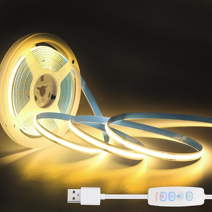 COB LED Strip Lights Warm 3.28ft, 5V Dimmable LED Light Strip, Flexible USB LED Strip for Cabinet, TV Backlighting, Bedroom, Kitchen, Home DIY Lighting