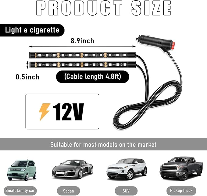 Car Interior LED Strip Light, 12V 24 LED Neon Ambient Night Light with Cigarette Lighter Plug, Automotive Atmosphere Decorative Under Dash Lighting Kit, Car Accessories (Pink Purple)
