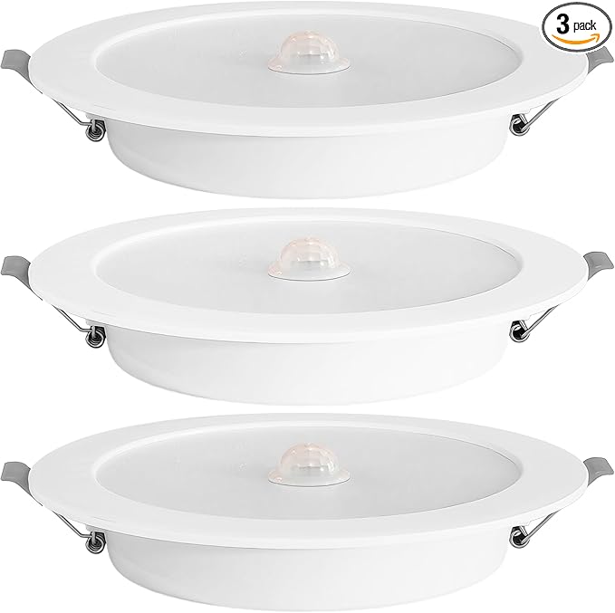 Motion Sensor Light Bulbs, 6 in 5500K Daylight LED Recessed Ceiling Light, Motion Activated Dusk to Dawn Security Light, 16W(100W Equivalent) Indoor Ceiling Downlight Fixture, 3 Pack (HW6C001)