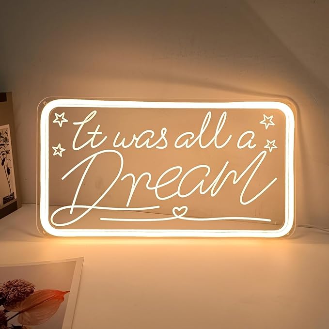 It was All a Dream LED Neon Sign for Wall Decor USB Adjustable Brightness Living Room Bars Barbers Pub Wedding Party Salon Club Gatherings Christmas Birthday Art Wall Decor