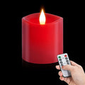 3x3 Flickering Flameless Candles Set of 1, Real Wax Pillar LED Candles Flickering, 3 inch Flameless Candles with Remote,Battery Powered Candles, for Party/Wedding,Red