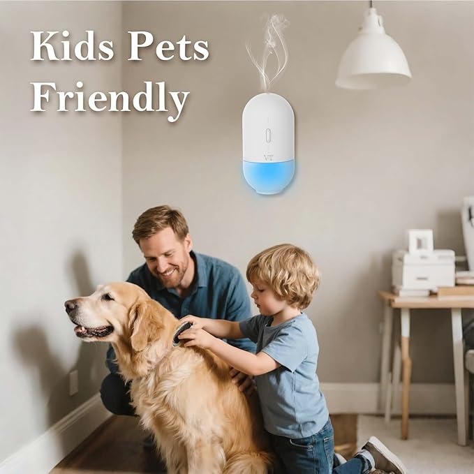 Plug in Waterless Oil Diffuser and 5 OZ Essential Oil for 600 Sq. Ft Room Home Hotel Office, Mini Wall Mounted Smart Scent Air Freshener Machine with Bluetooth App, House Outlet Aroma Diffuser White