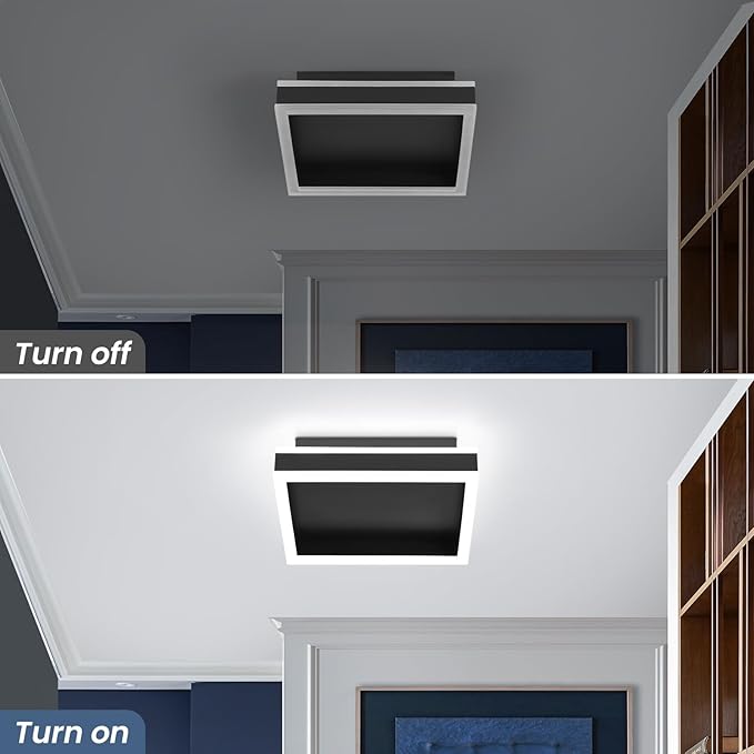 Square LED Flush Mount Ceiling Light, 5500K Cold White Black Modern Ceiling Light Fixture,Minimalist Close to Ceiling Lamp for Hallway Entryway Bedroom Kitchen Laundry Room (9.5 in)