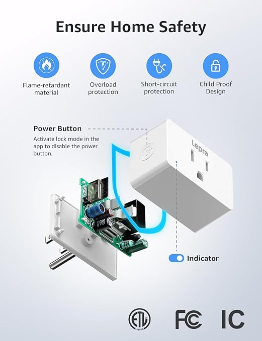 Lepro P1 Smart Plug Mini 15A, Smart Home Wi-Fi Outlet Plug, Compatible with Alexa & Google Assistant, APP Control, Safety Lock, Timer & Group Controller, 2.4G WiFi Only, UL & FCC Certified, 2 Pack
