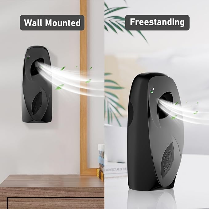 Automatic Air Freshener Spray Dispenser 2-Pack, Programmable Wall Mounted/Freestanding Aerosol Dispenser, Spray Refill Sprayer for Home & Commercial, No Drilling (Black)