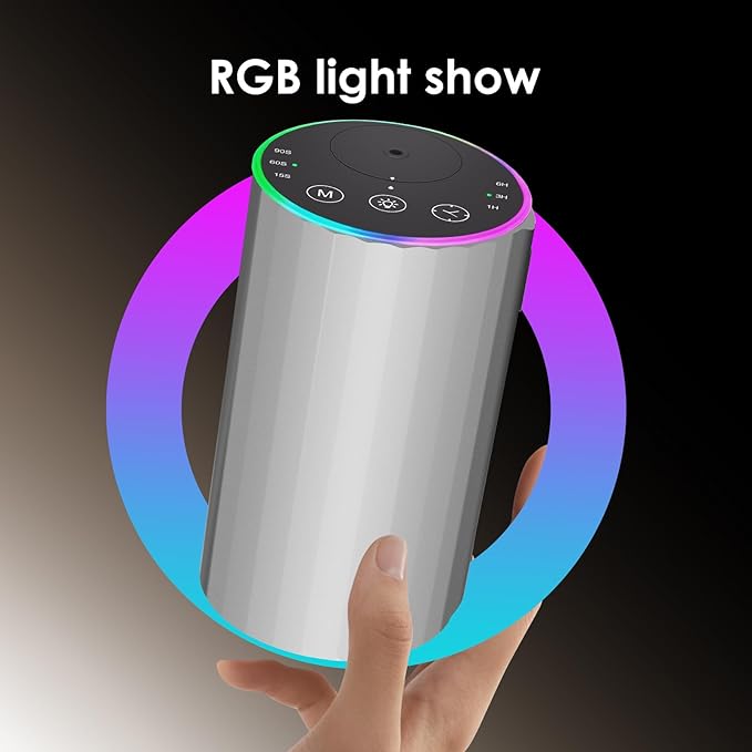 Waterless Essential Oil Diffuser, 7 Colors LED Light, Battery Powered Mini Scent Air Machine, Aromatherapy Mist Diffuser for Home Room Car Office，Black Aluminum Alloy (Silver)
