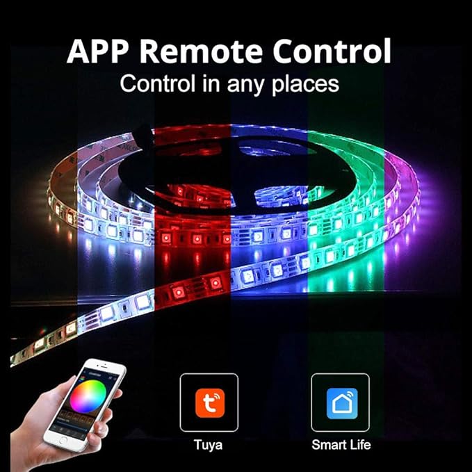 Smart Wi-Fi RGB LED Strip Lights, Music Synced, Color Changing with Remote, App Control for Bedroom Home TV Bar (49.2 FT)