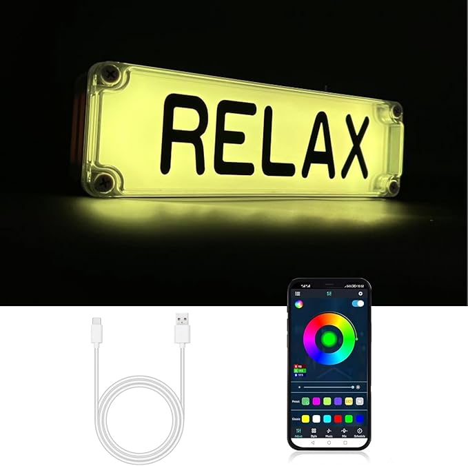 Relax Sign Lights Smart LED RGB Gaming USB Rechargeable Battery 16 Million Colors 213 Preset Modes App Control Dynamic Music Sync Mode for Studio/Home Studio/Company/Desk or Wall Decor