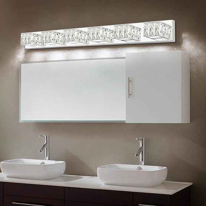 ZUZITO 6-Light Bathroom Vanity Lights - LED Chrome Bathroom Lighting Fixtures Over Mirror - 36W Modern Vanity Lights for Bath Wall - Crystal Vanity Light Bar Cool White Light