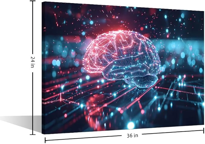Digital Human Brain Canvas Printing Futuristic Technology Wall Art for Living Room AI Artwork Wall Art Artificial Intelligence Picture Frames Collage Wall Decor Canvas Artwork House 24"Wx36"Hx1 Panel