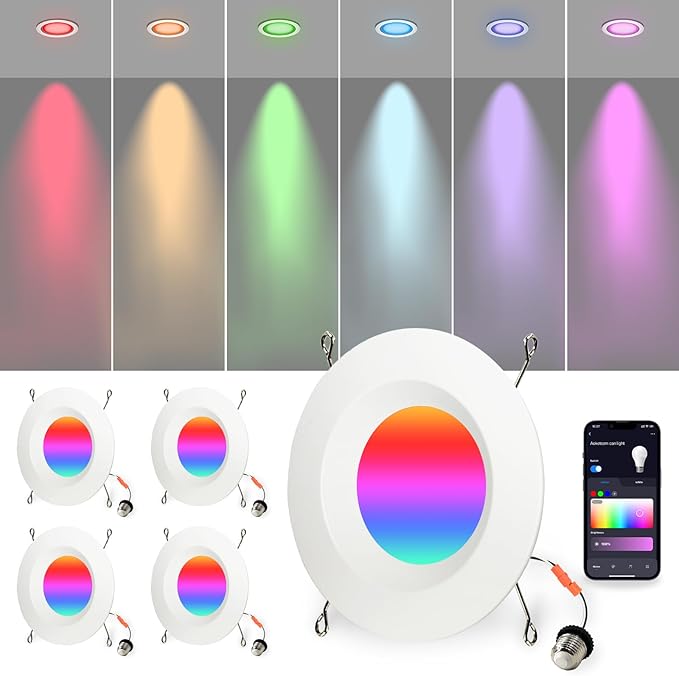 Wi-Fi & Retrofit Led Recessed Lighting 6 inch,Color Changing Recessed Lights,Led Can Light Multi Color,9W 750LM Smart Downlight,Compatible with Alexa/Google,IC Rated & ETL Certified,4 Pack