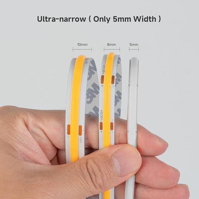 BTF-LIGHTING FCOB COB LED Strip Orange Color 5mm Width UL Listed Super Narrow Flexible Uniform Light DC12V 16.4FT CRI 90+ Dimmable LED Ribbon for Bedroom Home Indoor Decor(No Adapter or Controller)