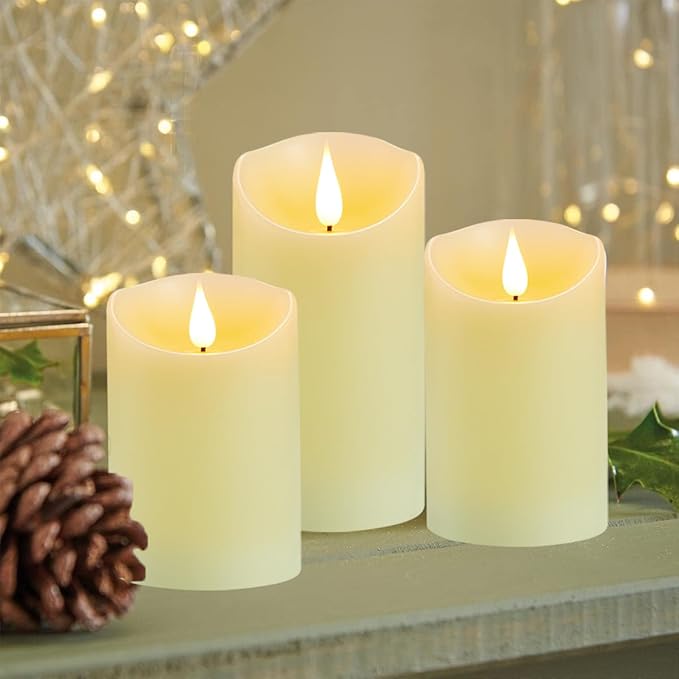 Flickering Flameless Candles with Rechargeable Battery, Electronic Candles with Remote and Timer, led Pillar Candles Real Wax Wick, led Candles for Home, Wedding, Halloween, Christmas 3" x 4"