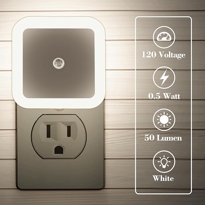 KINUR LED Night Lights Plug into Wall Daylight Color with Dusk to Dawn Night Light Plug in Sensor for Kids Room, Bedroom, Bathroom, Baby Nursery,Stair Lights, Hallway Light 6 Pack