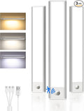 3Pack-Under Cabinet Lighting Wireless,Rechargeable Battery Motion Sensor Light Indoor,LED Closet Lights USB Charging,3 Color Dimmable Under Cabinet Lights for Kitchen, Cabinet, Wardrobe(14inch)