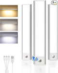 8inch Under Cabinet Lighting Wireless, 3-Pack Rechargeable Battery Motion Sensor Light Indoor, LED Closet Lights USB Charging, 3 Color Dimmable Under Cabinet Lights for Kitchen, Cabinet, Wardrobe.