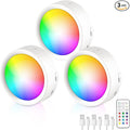 Magnetic LED Under Cabinet Lights, 3 Pack Rechargeable LED Puck Push Light with Wireless Remote Control, 13 Colors Dimmable RGBW Lighting and Timer Function for Kitchen Bedroom Lighting
