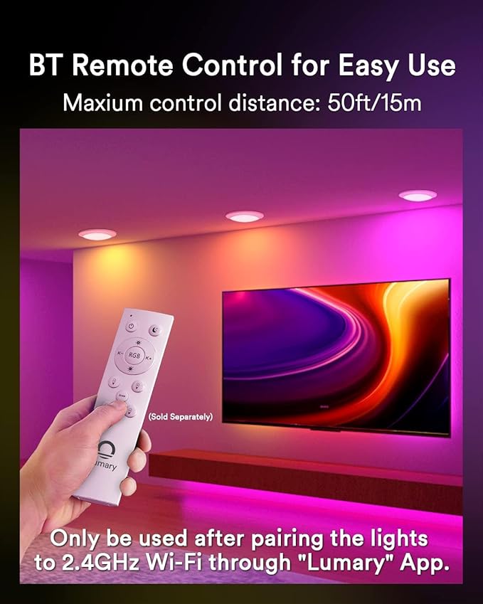 Lumary 15W Smart LED Flush Mount Disk Lights 5/6 Inch, RGBWW WiFi Recessed Surface Mount Ceiling Lights, Color Changing 2700-6500K Dimmable Downlight, Compatible with Alexa/Google Assistant-ETL Listed
