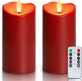 Homemory Burgundy Flameless Candles, Waterproof Flickering Candles, Outdoor Battery Operated LED Pillar Candles with Remote Timer, Electric Fake Plastic Candles, Red, Christmas Decor, 3" x 6"