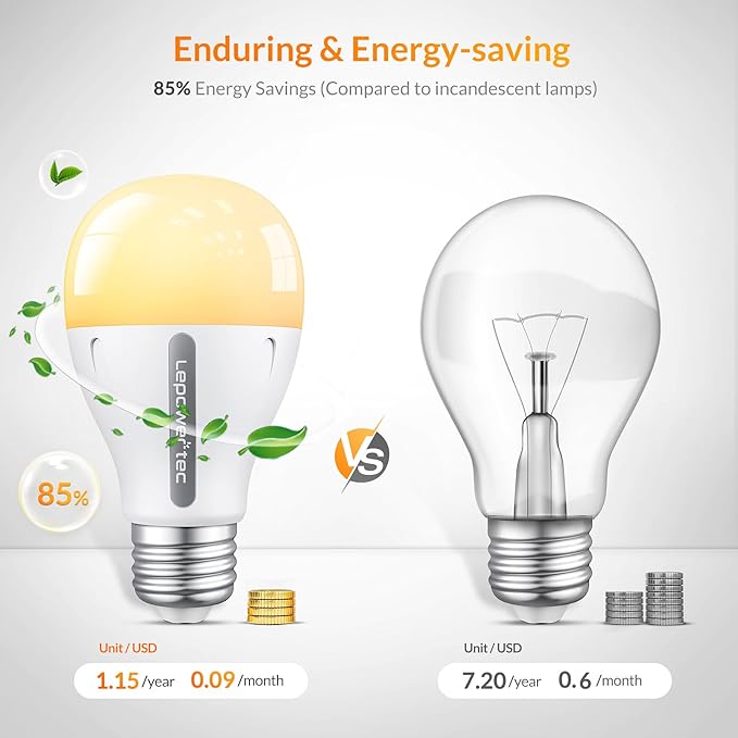 LEPOWER-TEC Smart Light Bulbs, Smart Bulb Compatible with Alexa/Google Assistant Only, Dimmable LED Light Bulbs BT/2.4G WiFi Bulbs, 900LM, A19 E26 (Dimmable Soft White, 4 Pack)