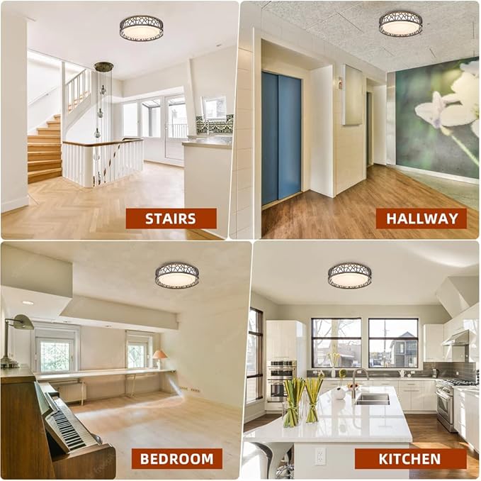 Flush Mount Ceiling Light, 12 inch 15W LED Dimmable Lighting Fixture, 3000K Warm White, Oil Rubbed Bronze Fihished, ETL Listed for Kitchen, Hallway, Bedrooms (Metal Body and Acrylic Shade)