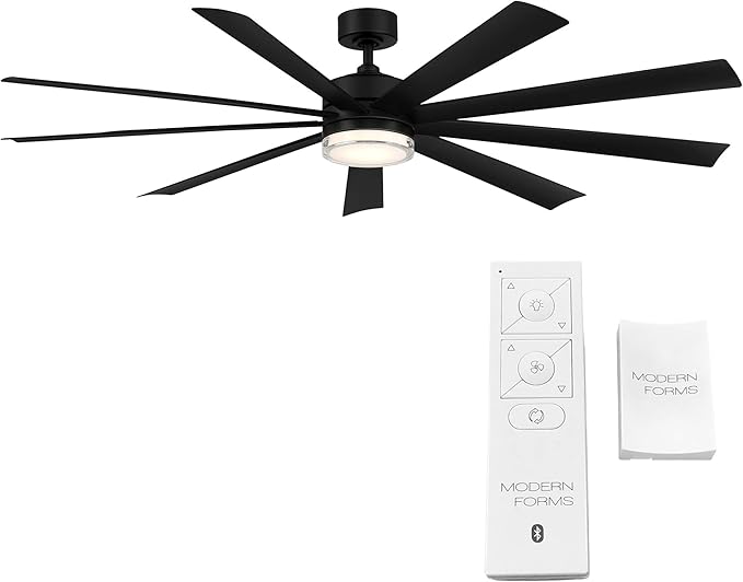 Wynd XL Smart Indoor and Outdoor 9-Blade Ceiling Fan 72in Matte Black with 3000K LED Light Kit and Remote Control works with Alexa, Google Assistant, Samsung Things, and iOS or Android App