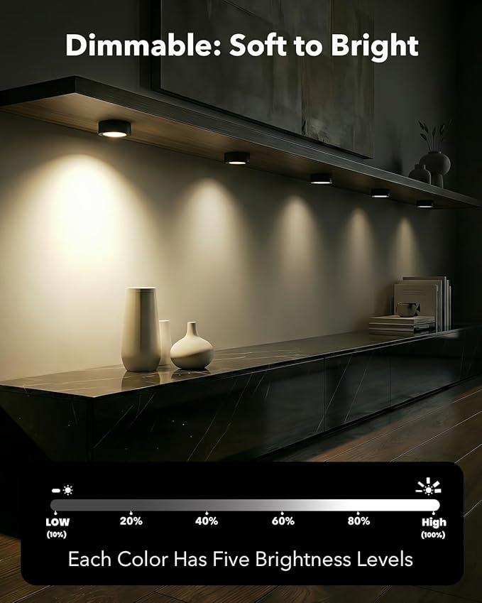 Rechargeable Puck Lights with Remote Control, 2400mAh Battery Operated RGB Under Cabinet Press Button Lighting Wireless LED Push Lights Stick on Magnetic Tap Lamp for Closet Kitchen Counter Display