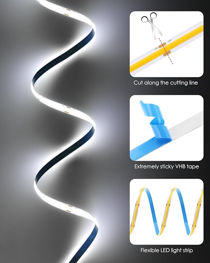 Aclorol 24V COB LED Strip Light 3000K Dimmable LED Lights Strip 100FT with Remote Warm White Rope Lights Flexible for Kitchen Bedroom Living Room Shelf Cabinet 320LEDs/M CRI 85+ (2Rolls of 50FT)