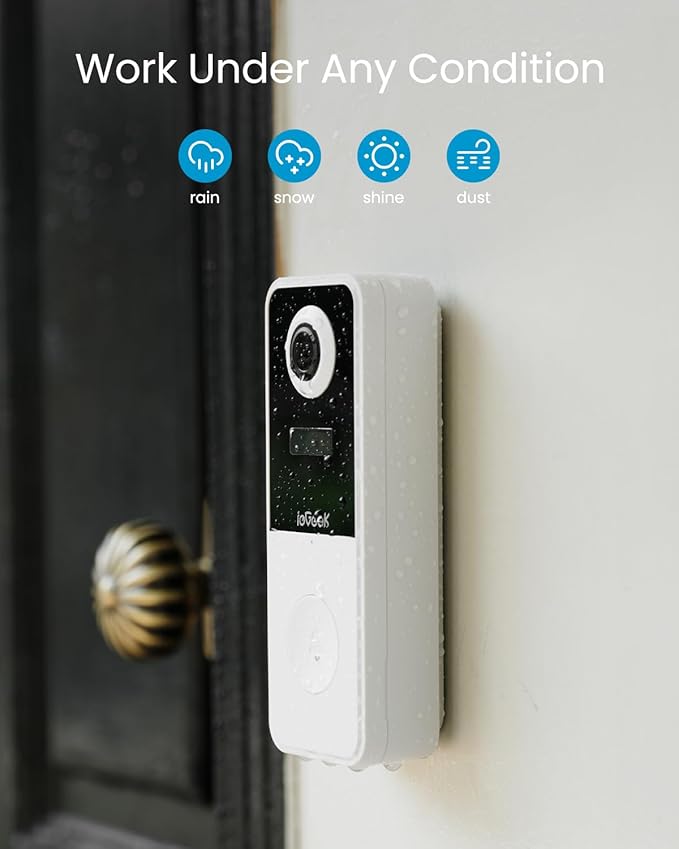 ieGeek Video Doorbell Camera Wireless, Head-to-Toe 180° Ultra Clear, 2K 3MP HD Video No Subscription Fee, Smart Motion Detection, Real-time Alerts, Support Local Storage, Only 2.4GHz WiFi