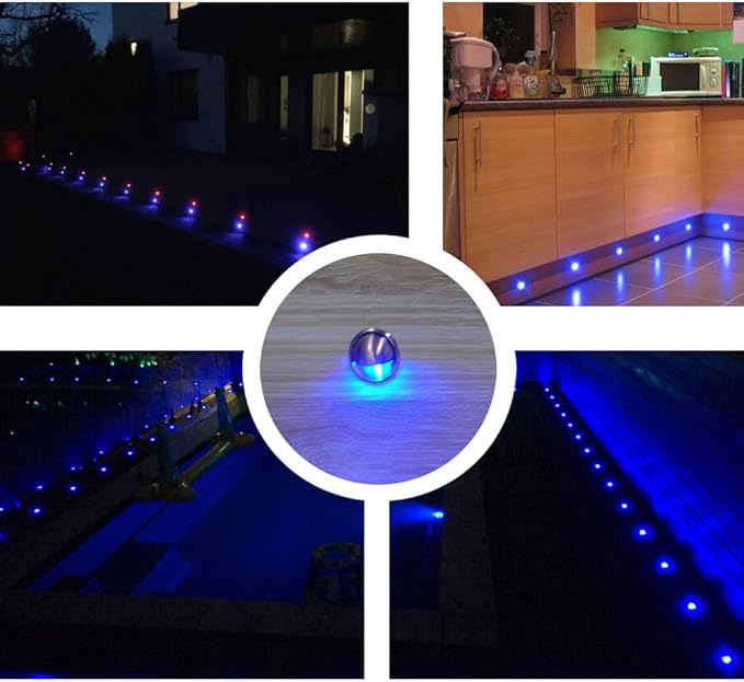 LED Stair Light Low Voltage Waterproof IP65 Outdoor 1-2/5" Recessed Wood LED Deck Lighting Yard Garden Patio Step Landscape Pathway Decor Lamp(1pcs,Blue)