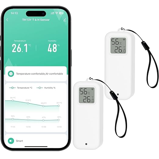 PHOVOLT WLAN Thermometer Hygrometer Sensor, Wireless Smart Temperature and Humidity Digital Display Monitor, with Remote App Notification Alert for Home, Greenhouse(2pack)