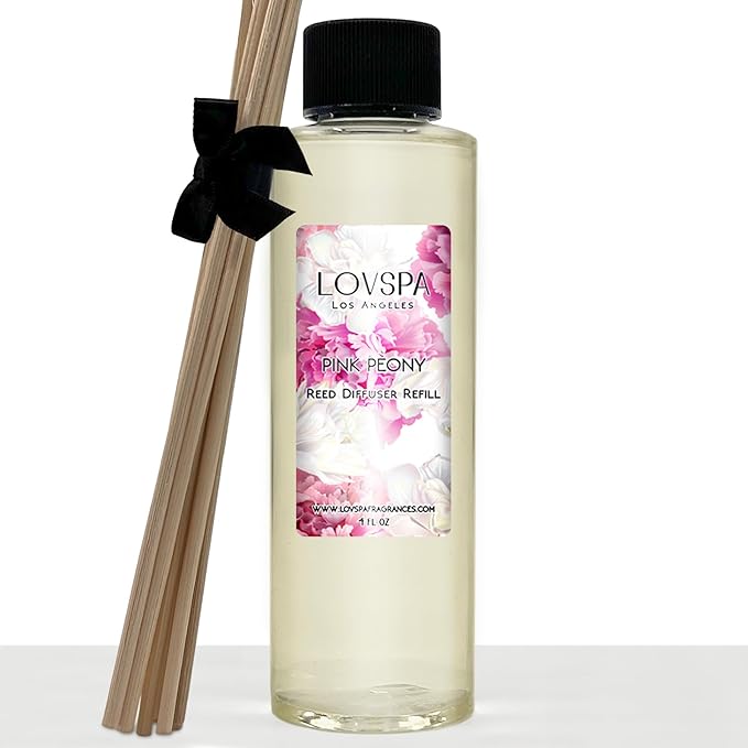 LOVSPA Pink Peony Diffuser Oil - Luxury Essential Oils for Diffuser Refill & Air Freshener Room Spray - Long-Lasting & Natural Home Fragrance, Scented Oil for Diffusers, USA Made, 4oz