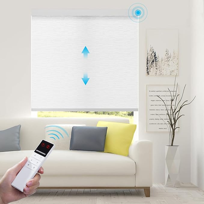 ACMEART Motorized Blackout Blinds Shades for Windows,Rechargeable Electric Roller Shades with Remote,Automatic Blinds Work with Solar Panels for Homes and Offices,Custom Size (Jacquard White)