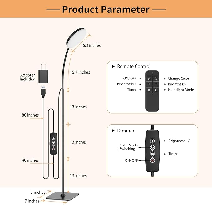 168 LED Floor Lamp with Remote Control, 2-in-1 Convertible Floor/Desk Lamp, 360° Adjustable Gooseneck, [3 Color Temperatures & 10 Brightness Levels], 10W USB Powered, Memory Function