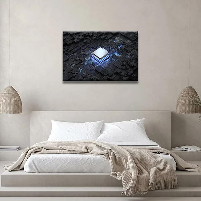 LSIUHWUWI Central Computer Processors CPU Canvas Artwork Wall Decor Artificial Intelligence Pictures Concept Prints Wall Art Modern Home Decor Posters Framed Ready to Hang 24x36 INCH
