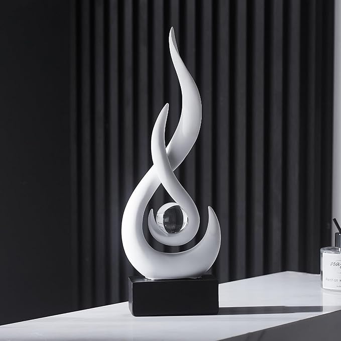 White Flame Statue Decor for Living Room, 13.7" H Modern Minimalist Sculptures Home Decorations for Dining Room, Abstract Art Sculpture for Shelf Coffee Table Centerpiece